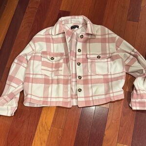 Love Tree Pink and White Plaid cropped Jacket